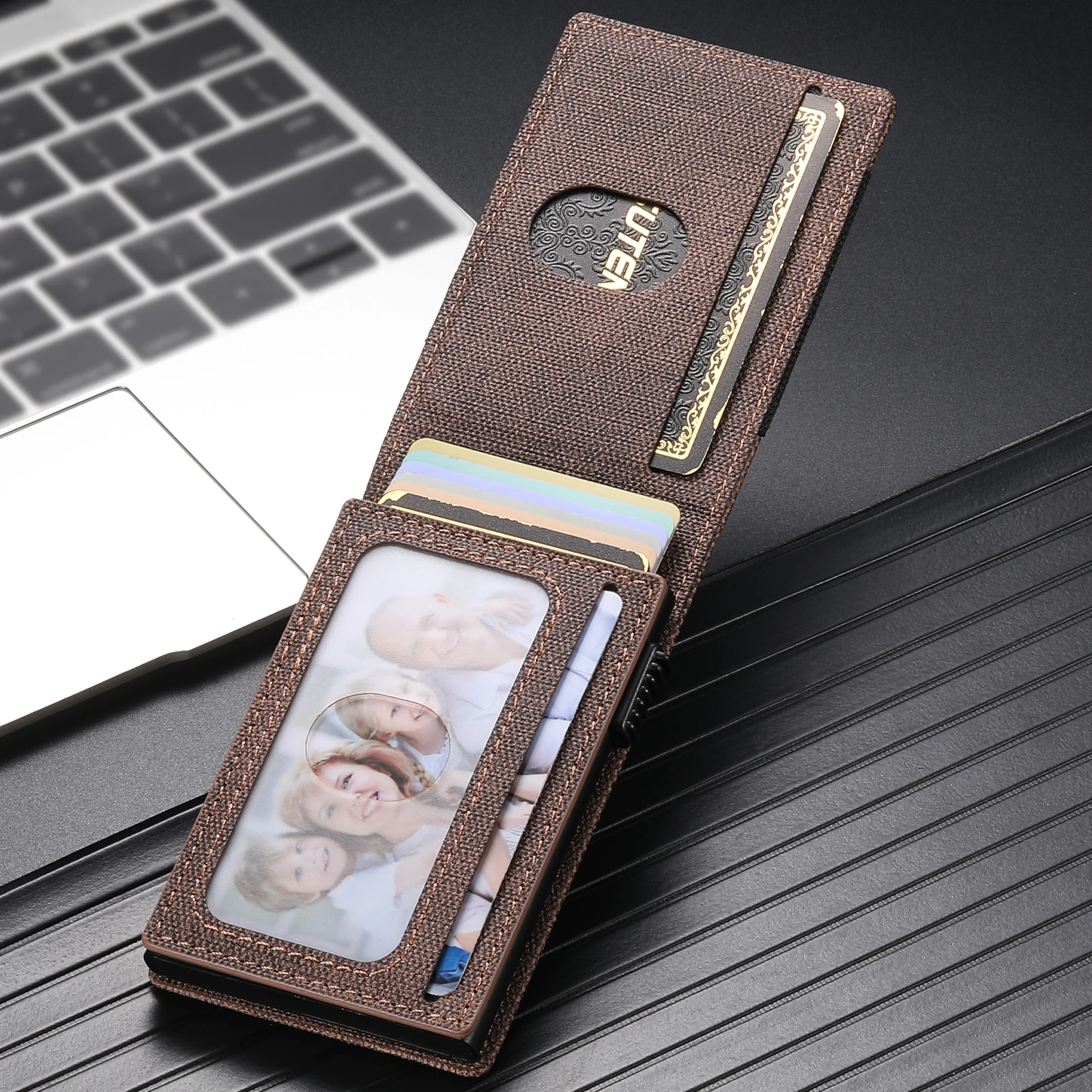 SUTENI Faux Leather For Men Wallet Card Slot Wallet Flip Cover Card Box Pressing The Button Automatically Ejects The Card
