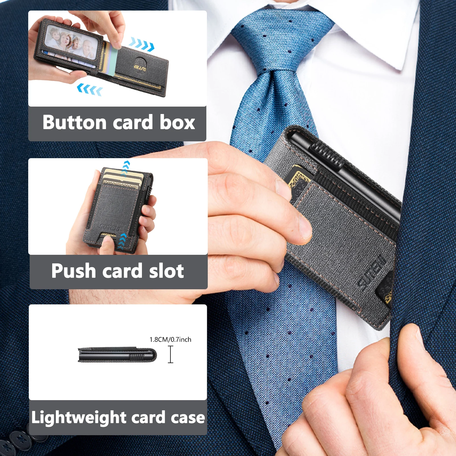 SUTENI Faux Leather For Men Wallet Card Slot Wallet Flip Cover Card Box Pressing The Button Automatically Ejects The Card