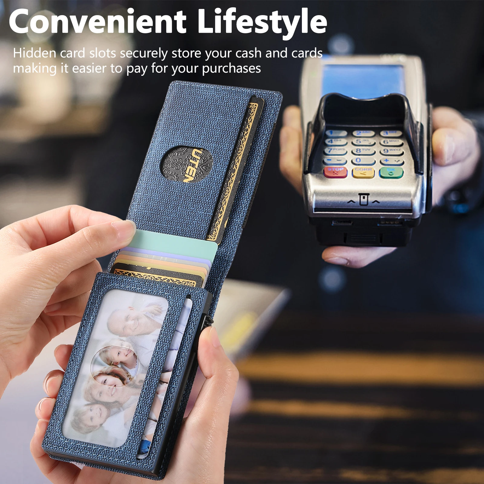 SUTENI Faux Leather For Men Wallet Card Slot Wallet Flip Cover Card Box Pressing The Button Automatically Ejects The Card