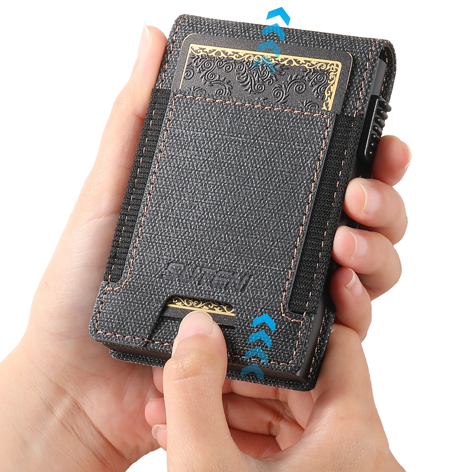 SUTENI Faux Leather For Men Wallet Card Slot Wallet Flip Cover Card Box Pressing The Button Automatically Ejects The Card