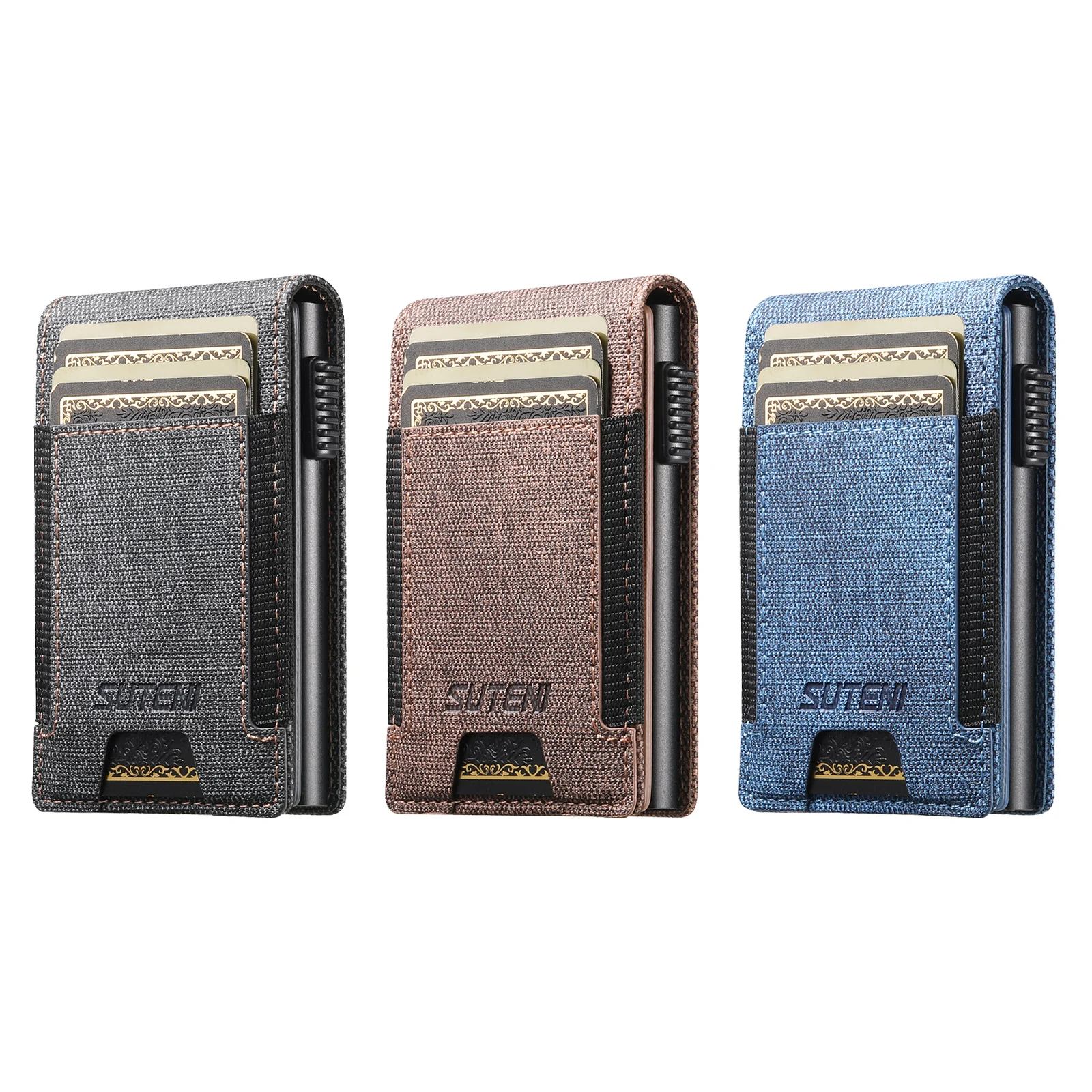 SUTENI Faux Leather For Men Wallet Card Slot Wallet Flip Cover Card Box Pressing The Button Automatically Ejects The Card