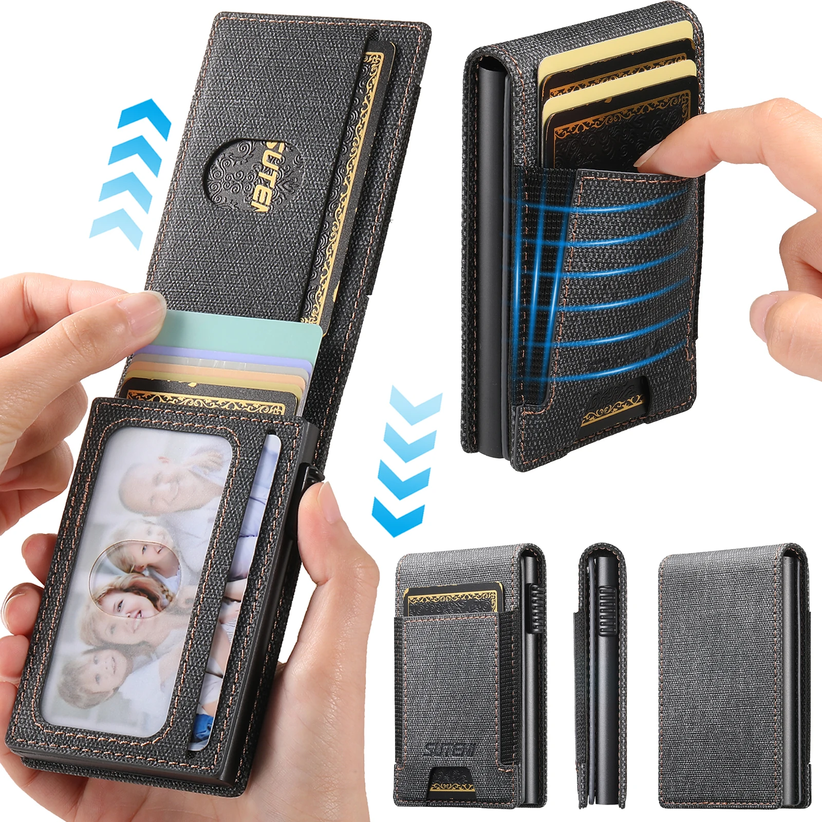 SUTENI Faux Leather For Men Wallet Card Slot Wallet Flip Cover Card Box Pressing The Button Automatically Ejects The Card