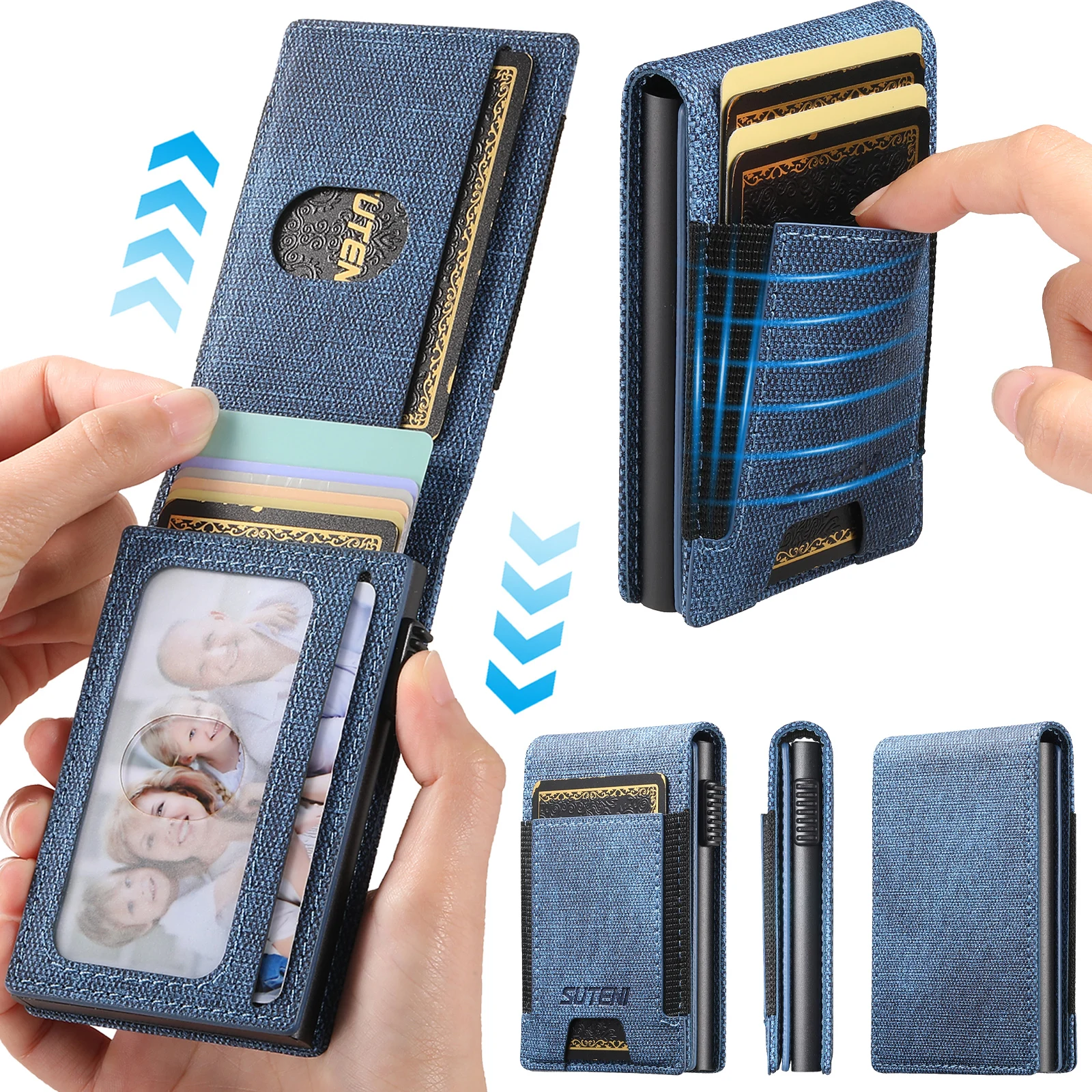 SUTENI Faux Leather For Men Wallet Card Slot Wallet Flip Cover Card Box Pressing The Button Automatically Ejects The Card