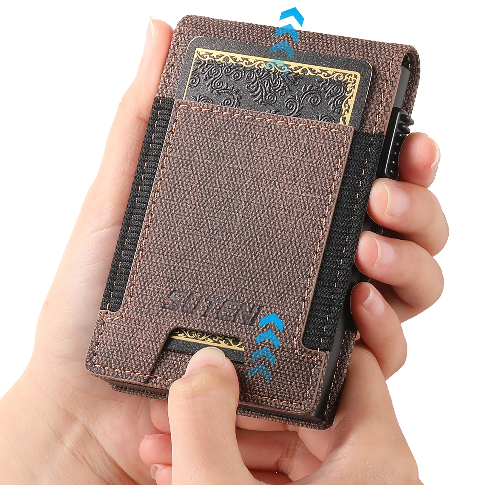 SUTENI Faux Leather For Men Wallet Card Slot Wallet Flip Cover Card Box Pressing The Button Automatically Ejects The Card