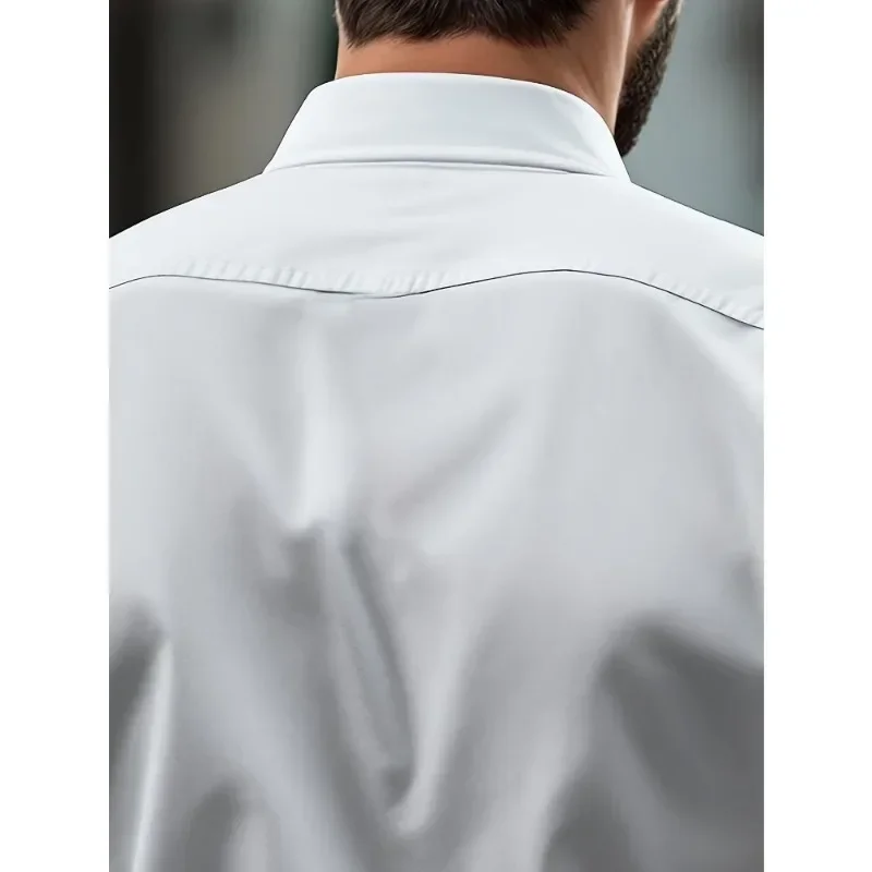 2025 Men's Shirt Brand New Solid Color Long Sleeve Smart Casual Four Season Elastic Male Business Shirts