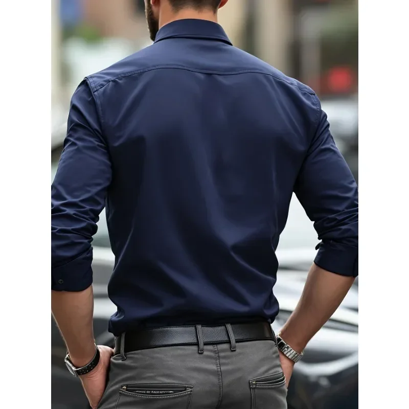 2025 Men's Shirt Brand New Solid Color Long Sleeve Smart Casual Four Season Elastic Male Business Shirts