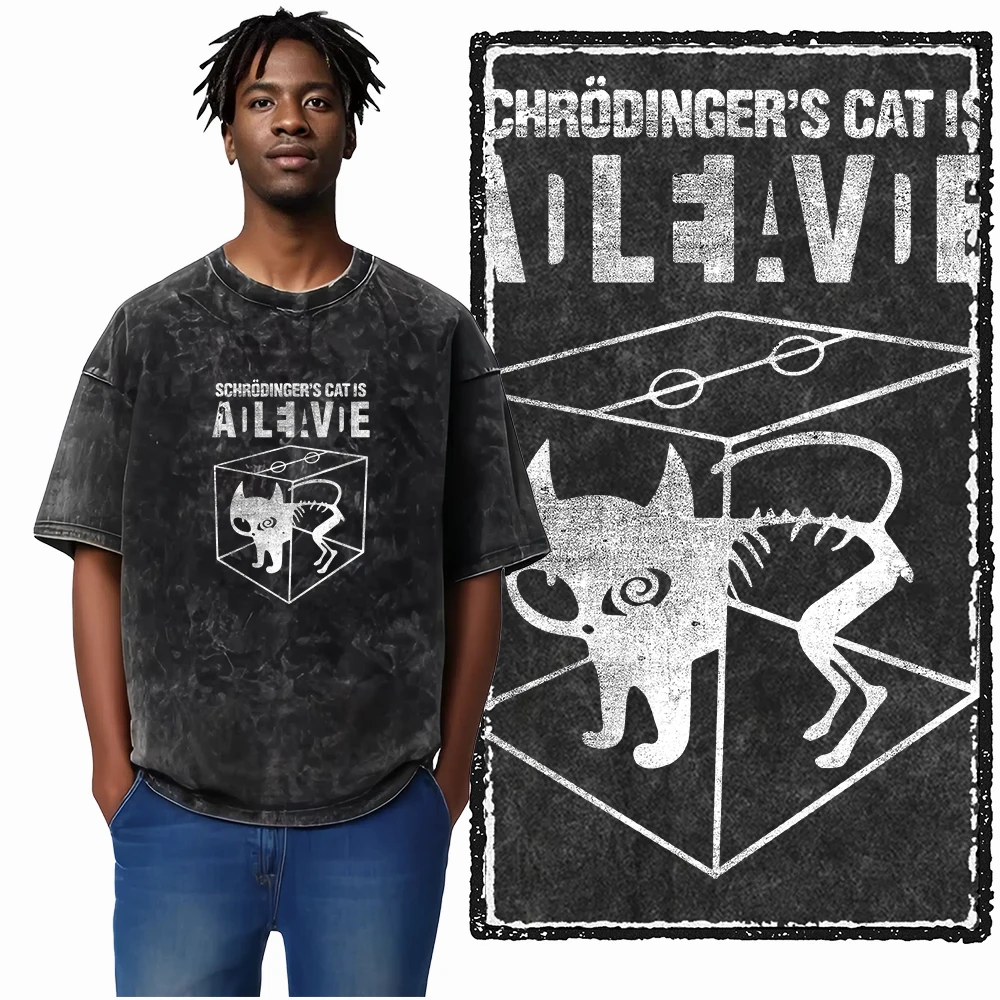 COOLMIND DB Cat Printed Cotton Acid Washed Exclusive Graphic Unisex T Shirt Cool Streetwear Men Tshirts Big Size Tee for Men