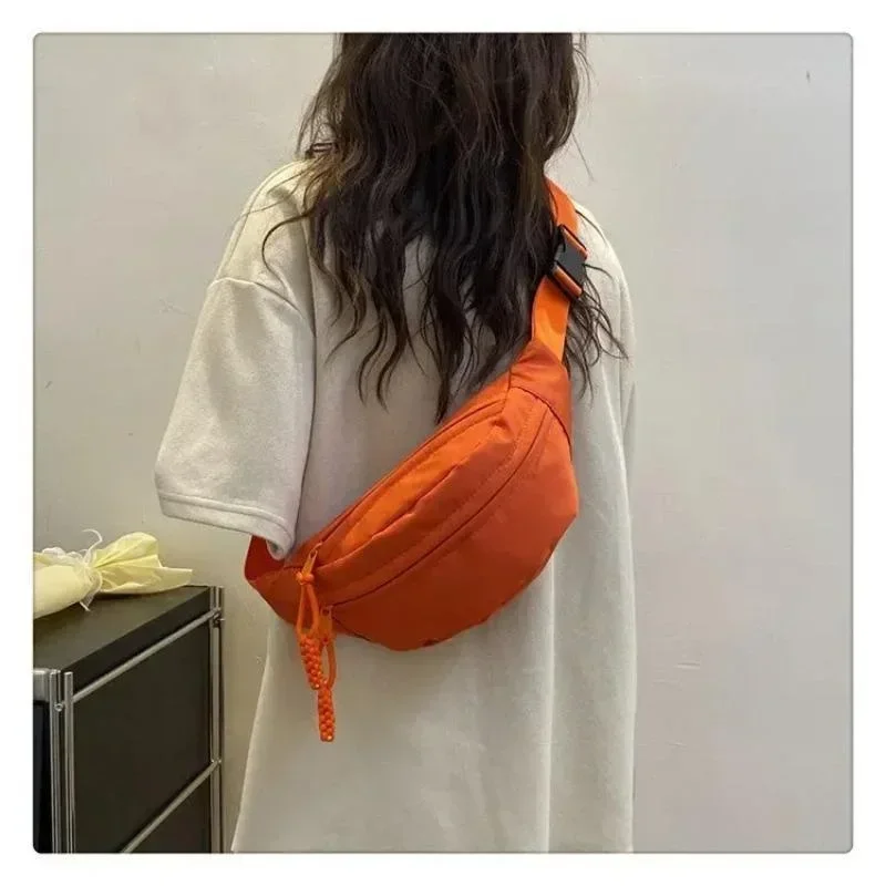 Women's Chest Bag Canvas Crossbody Bag Solid Color Women Sling Waist Pack Versatile Sports Solid Color Waterproof Hiking Bags