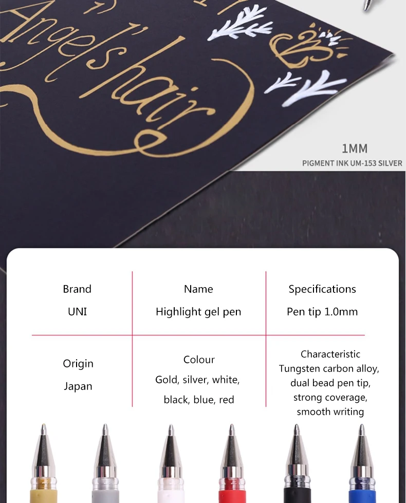3pcs Japan UNI Highlight Gel Pens UM-153 for Writing Painting Signature Super Strong Color Overlay Uniball 1.0mm Art Supplies