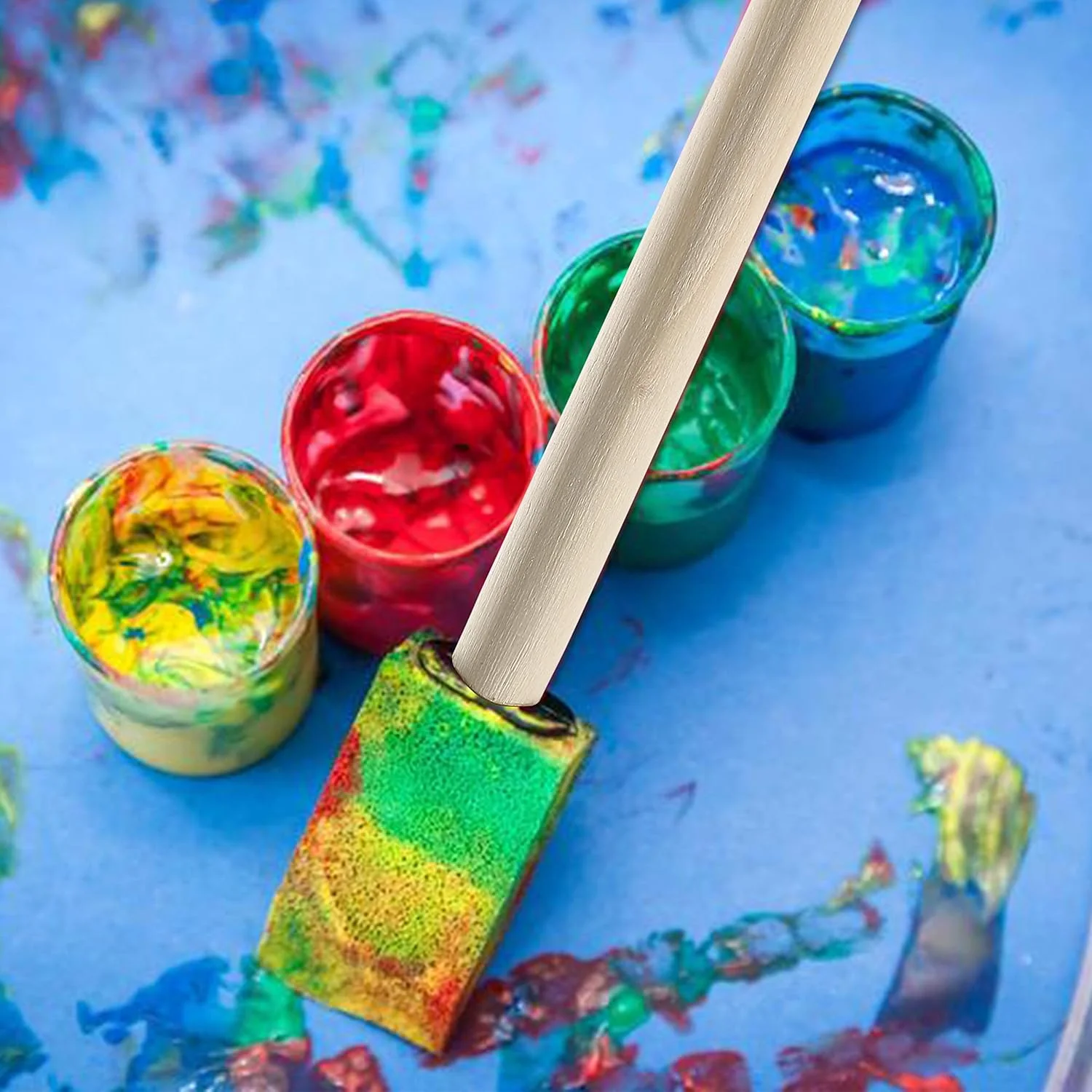 10Pcs Sponge Brush Wooden Handle Watercolor Oil Stain Art Craft Painting Drawing for kids