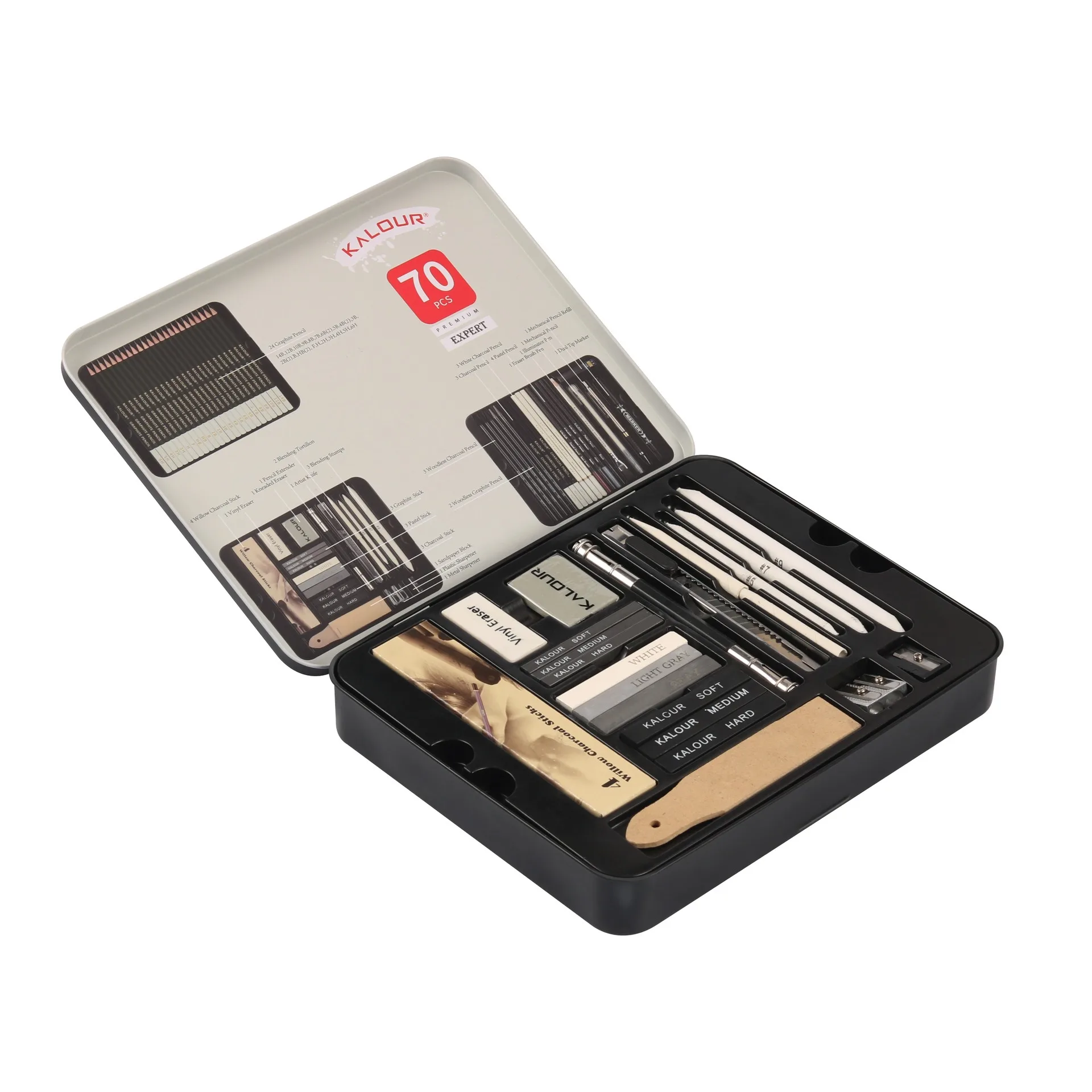 KALOUR Art 70pcs Sketching&Drawing Pencil Set Professional Various Hardness Pencils For Kids Artists Beginners In Gift Tin Box