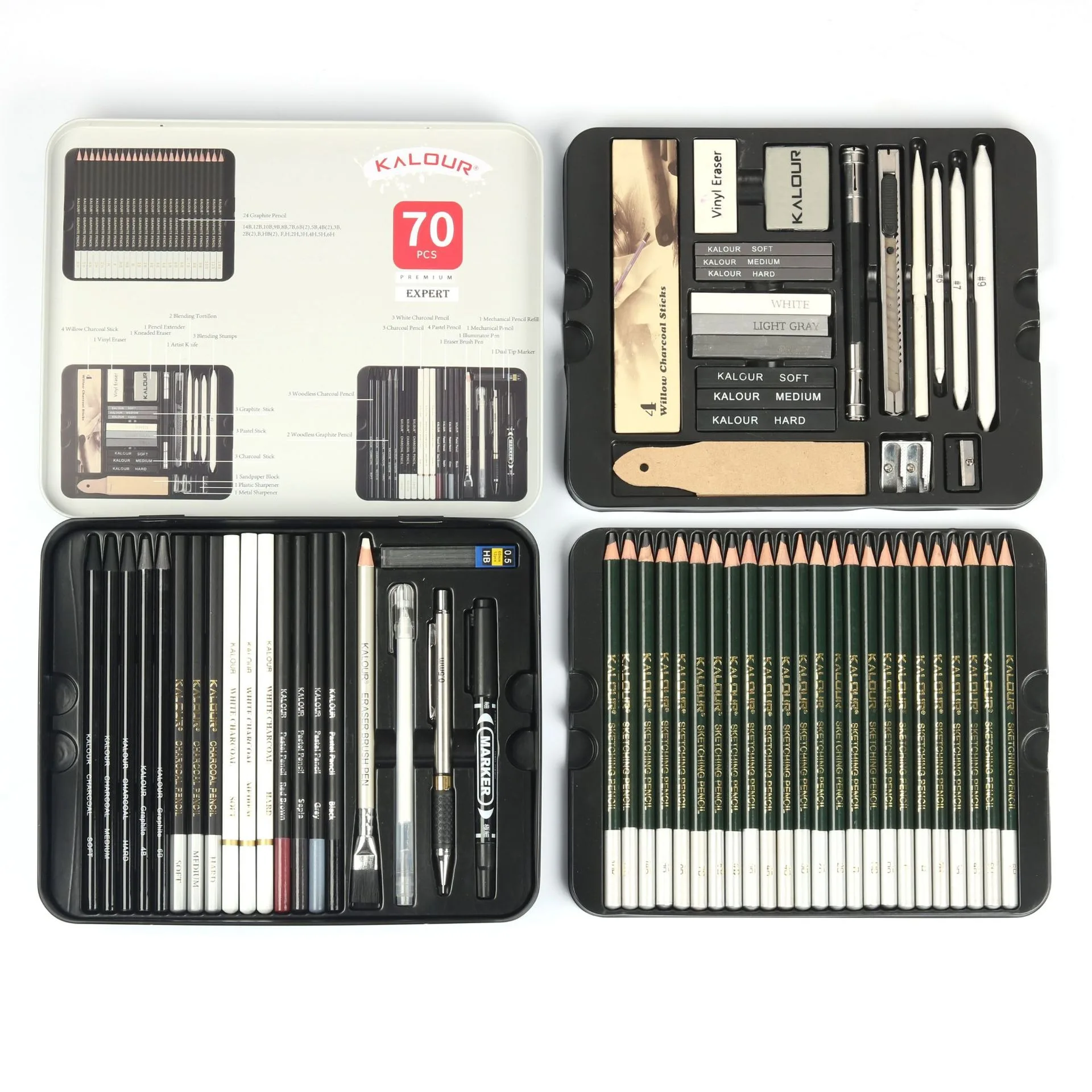 KALOUR Art 70pcs Sketching&Drawing Pencil Set Professional Various Hardness Pencils For Kids Artists Beginners In Gift Tin Box