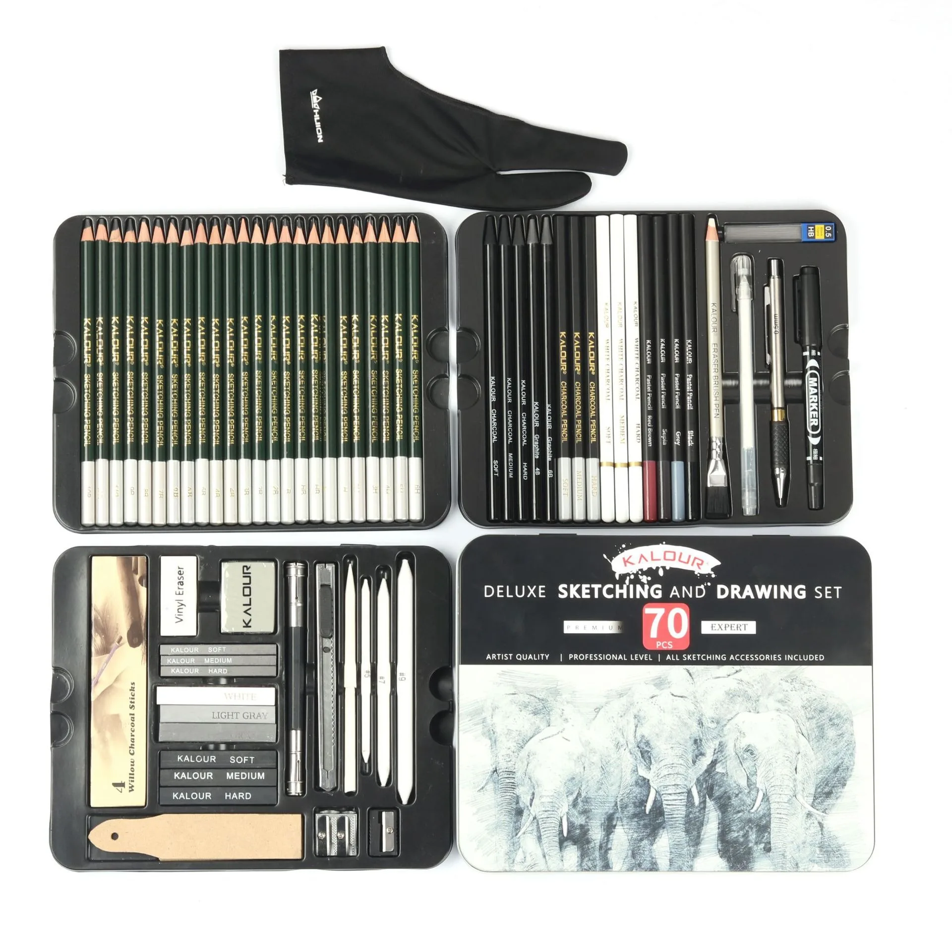 KALOUR Art 70pcs Sketching&Drawing Pencil Set Professional Various Hardness Pencils For Kids Artists Beginners In Gift Tin Box