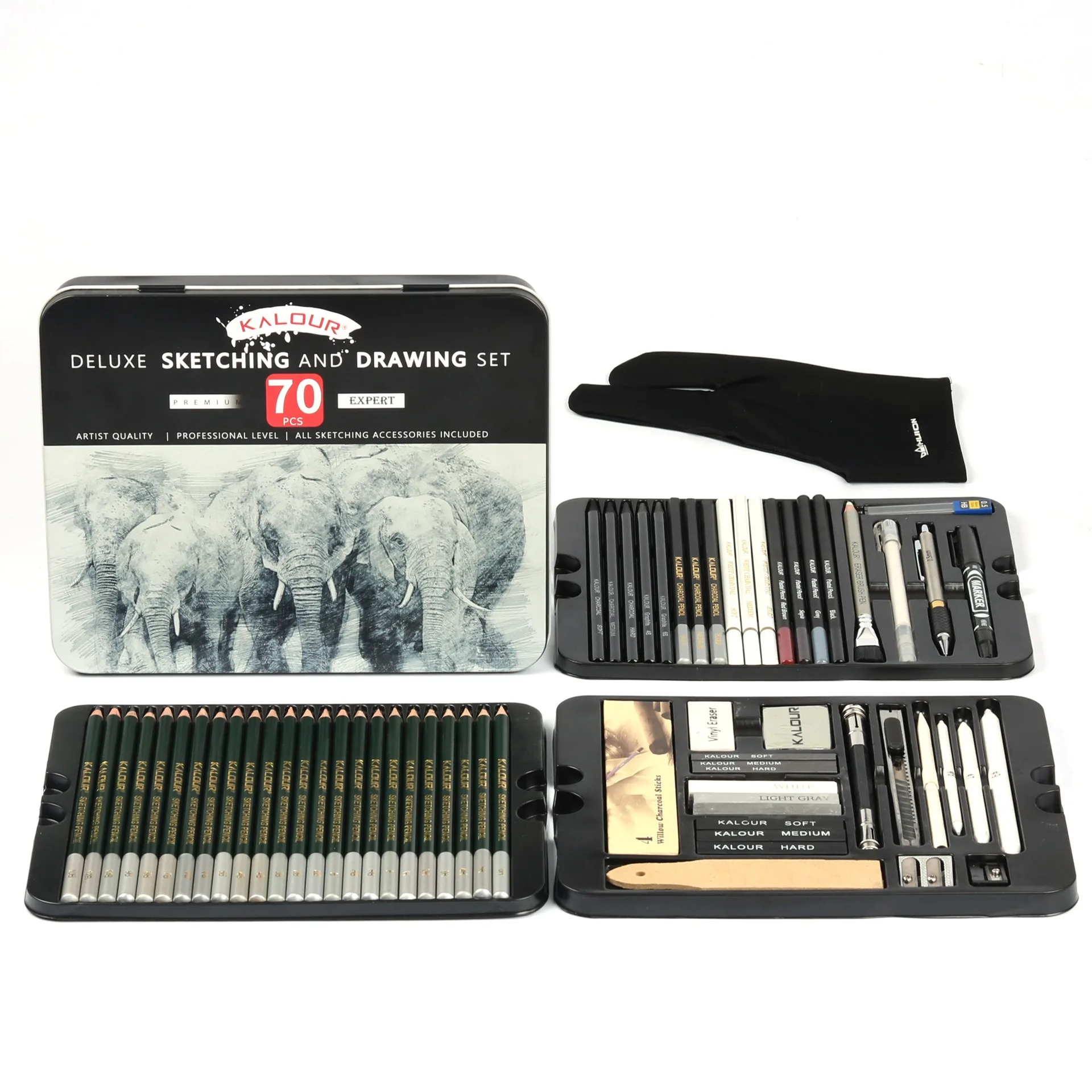 KALOUR Art 70pcs Sketching&Drawing Pencil Set Professional Various Hardness Pencils For Kids Artists Beginners In Gift Tin Box