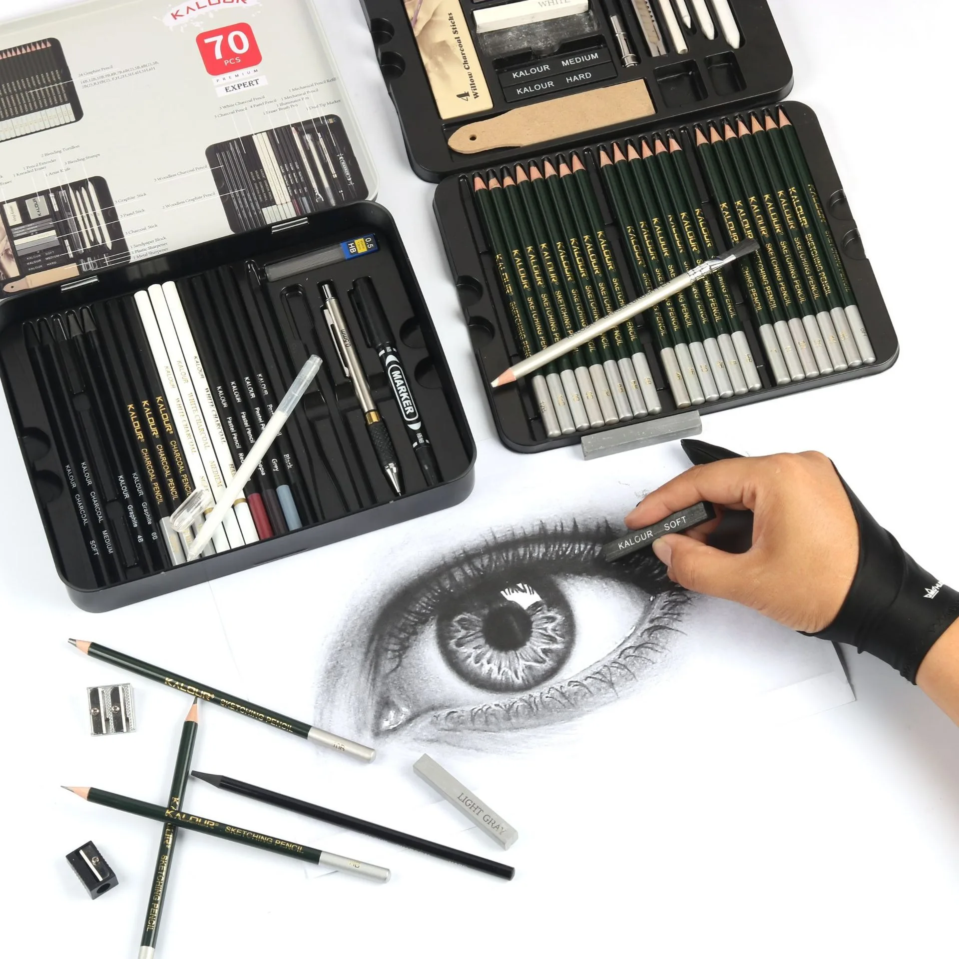 KALOUR Art 70pcs Sketching&Drawing Pencil Set Professional Various Hardness Pencils For Kids Artists Beginners In Gift Tin Box