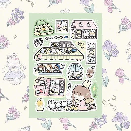 Korean Cute Cartoon Girl Character Handbook Stickers Hand Account Diary Notebook Scrapbook Stationery DIY Decorative Stickers