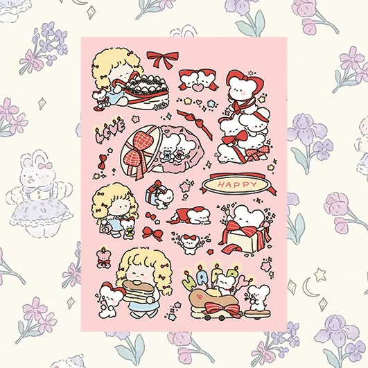 Korean Cute Cartoon Girl Character Handbook Stickers Hand Account Diary Notebook Scrapbook Stationery DIY Decorative Stickers