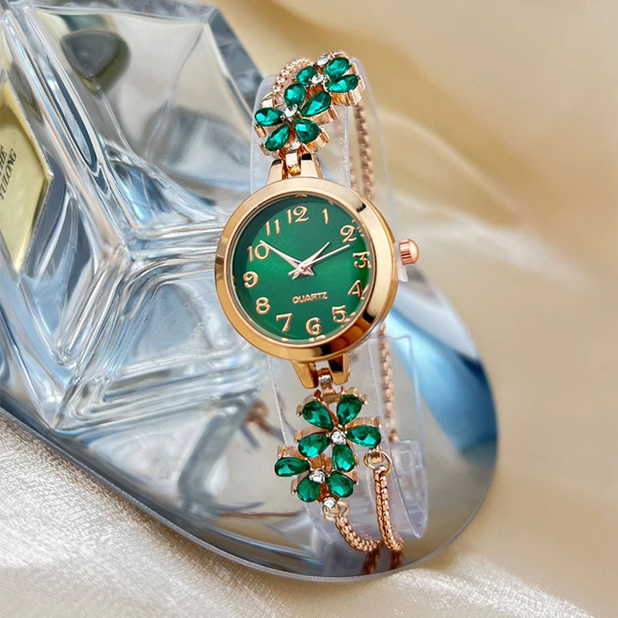 Live Burst New Diamond Set Flowers Color Diamond Simple Fashion Pull Bracelet Watch Women's Watch