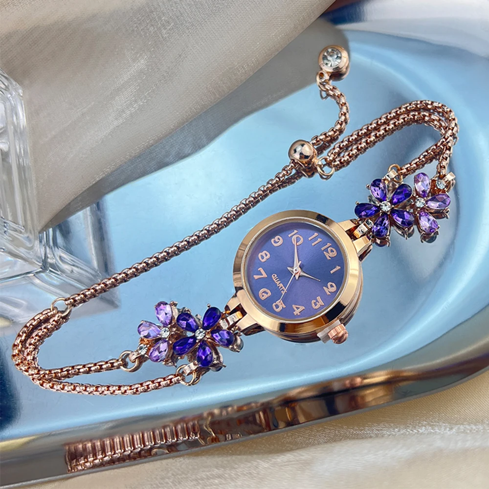 Live Burst New Diamond Set Flowers Color Diamond Simple Fashion Pull Bracelet Watch Women's Watch