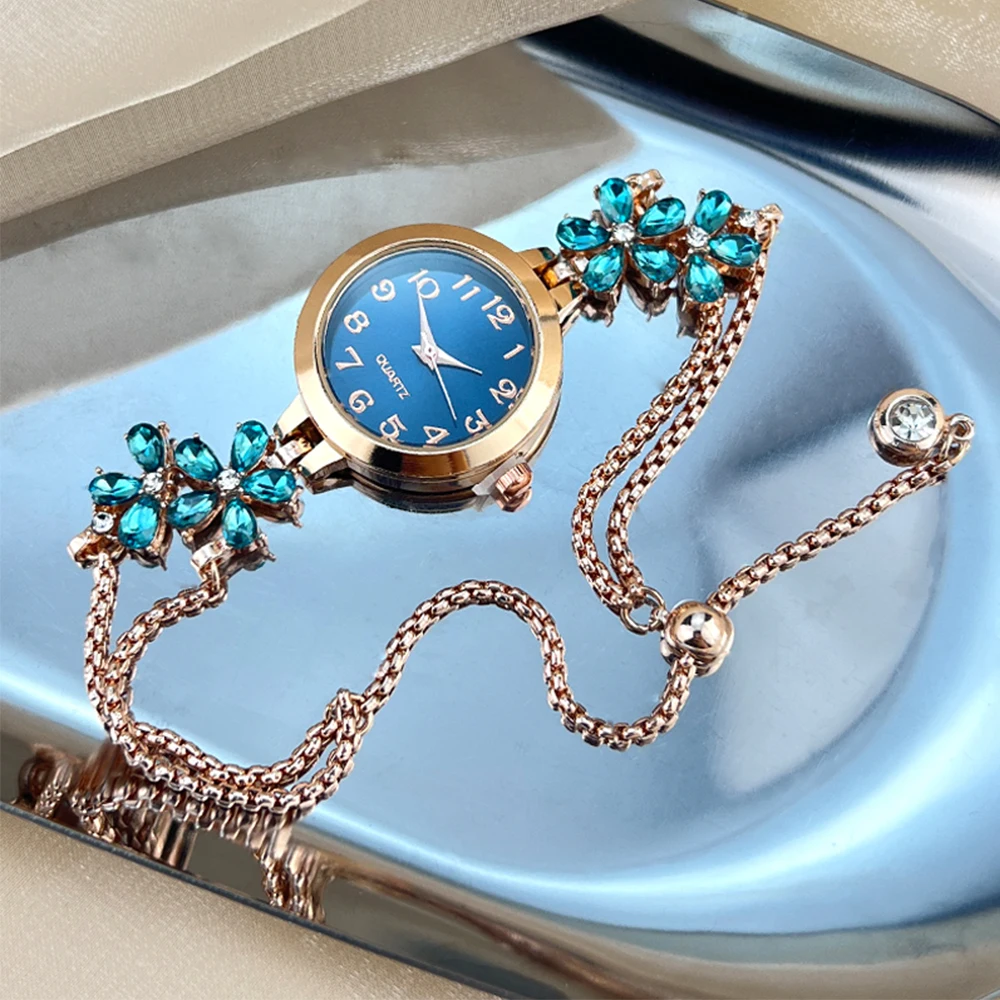 Live Burst New Diamond Set Flowers Color Diamond Simple Fashion Pull Bracelet Watch Women's Watch