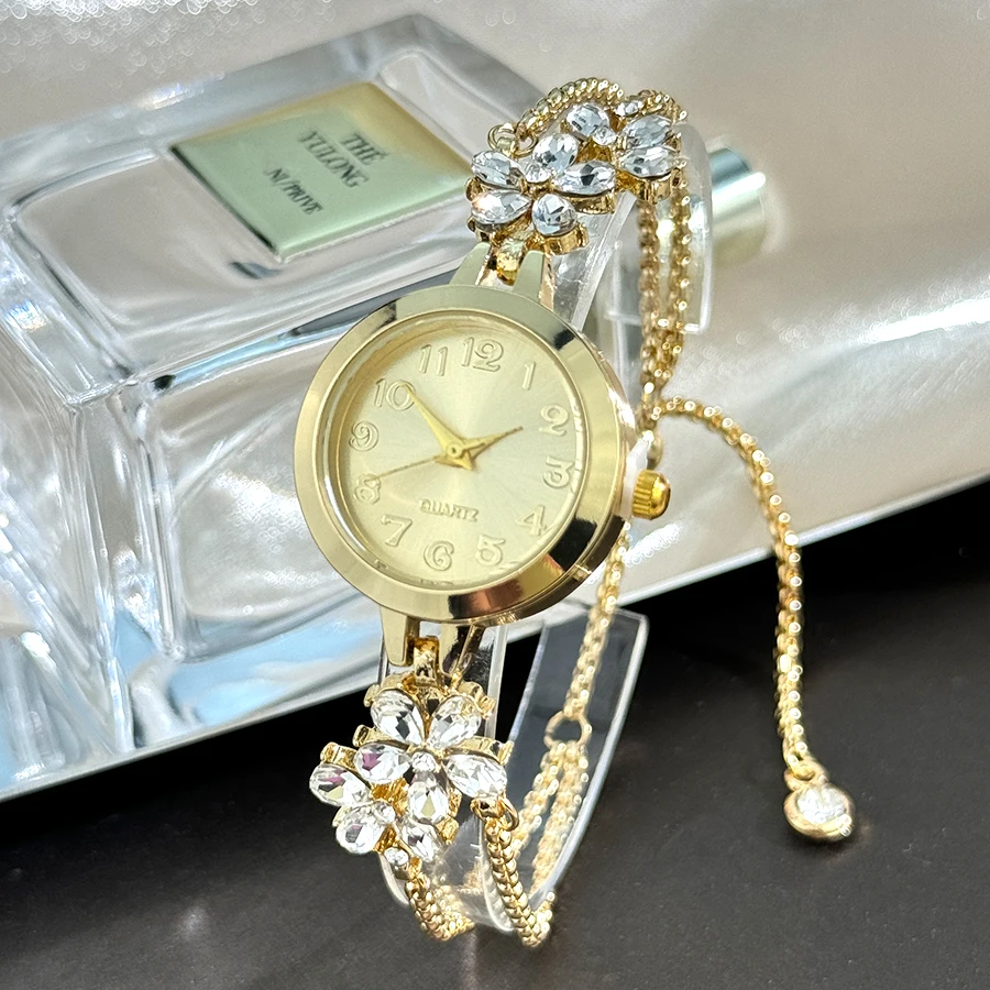 Live Burst New Diamond Set Flowers Color Diamond Simple Fashion Pull Bracelet Watch Women's Watch