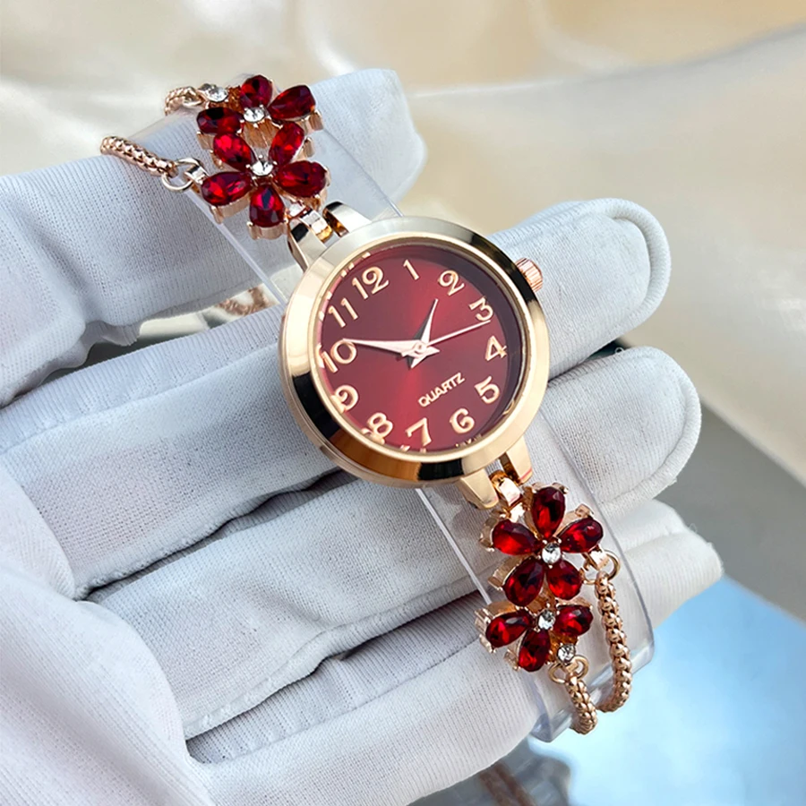 Live Burst New Diamond Set Flowers Color Diamond Simple Fashion Pull Bracelet Watch Women's Watch