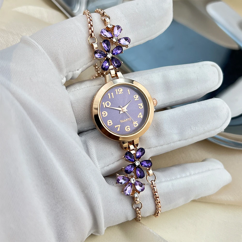 Live Burst New Diamond Set Flowers Color Diamond Simple Fashion Pull Bracelet Watch Women's Watch