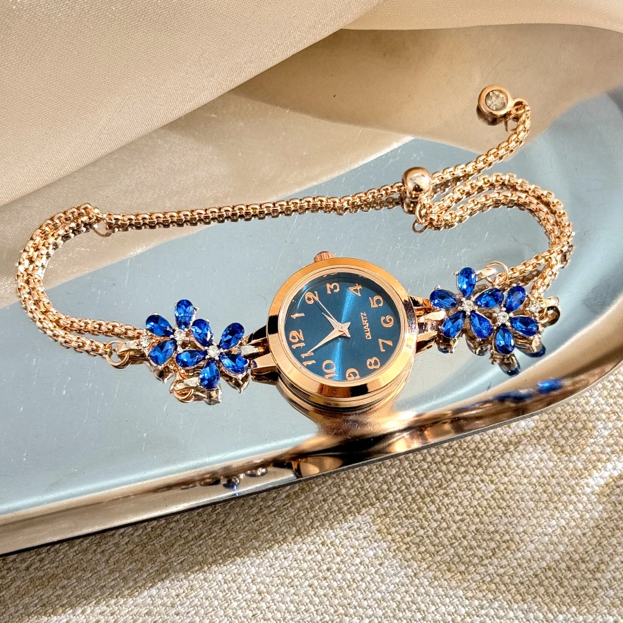 Live Burst New Diamond Set Flowers Color Diamond Simple Fashion Pull Bracelet Watch Women's Watch