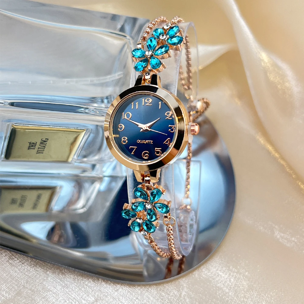 Live Burst New Diamond Set Flowers Color Diamond Simple Fashion Pull Bracelet Watch Women's Watch