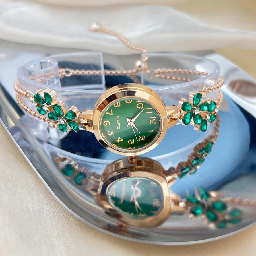 Live Burst New Diamond Set Flowers Color Diamond Simple Fashion Pull Bracelet Watch Women's Watch