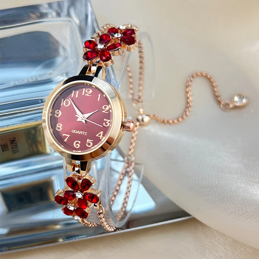 Live Burst New Diamond Set Flowers Color Diamond Simple Fashion Pull Bracelet Watch Women's Watch