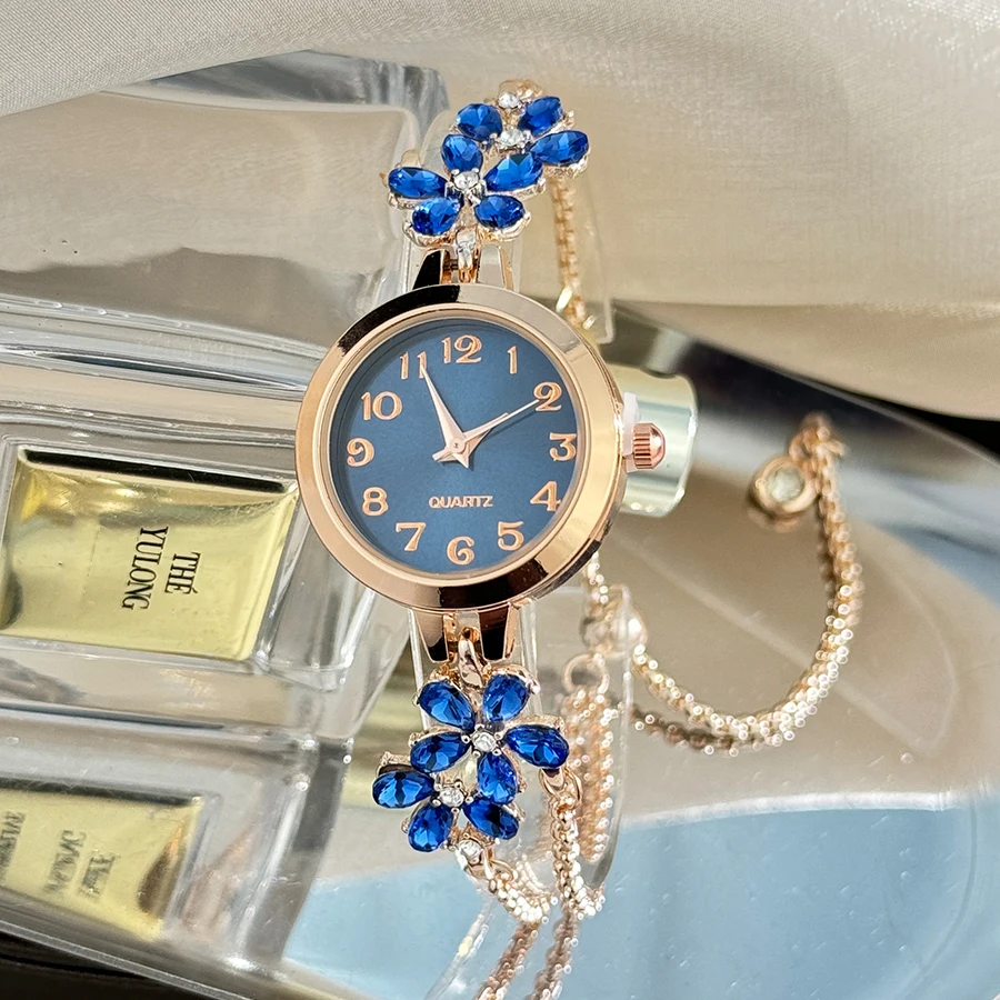 Live Burst New Diamond Set Flowers Color Diamond Simple Fashion Pull Bracelet Watch Women's Watch