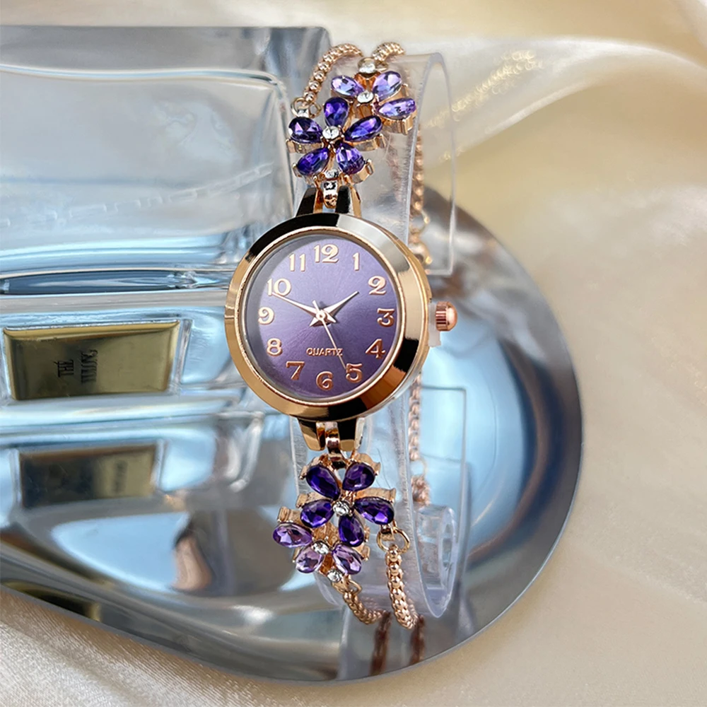 Live Burst New Diamond Set Flowers Color Diamond Simple Fashion Pull Bracelet Watch Women's Watch