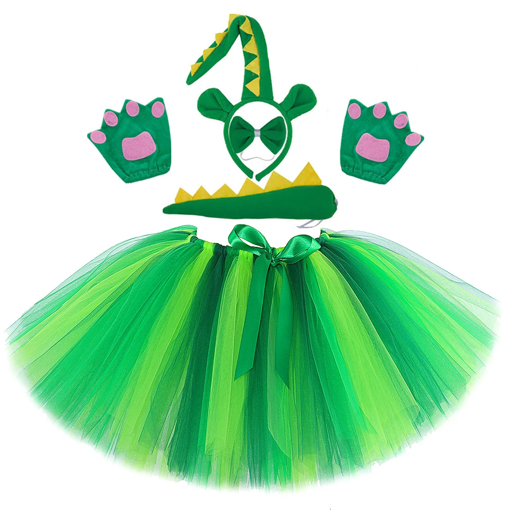 Baby Girls Green Alligator Tutu Skirt Outfit for Kids Dinosaur Halloween Costumes Children Gator Fluffy Ballet Tutus Disguise