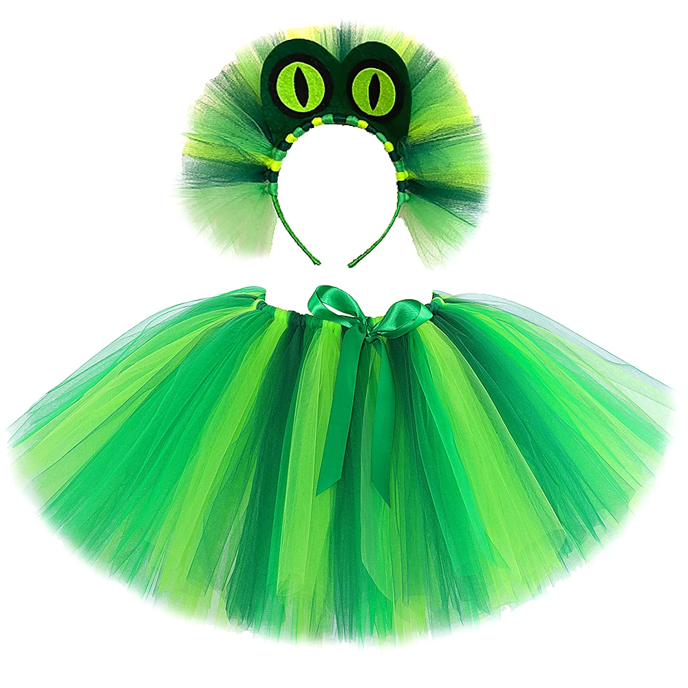 Baby Girls Green Alligator Tutu Skirt Outfit for Kids Dinosaur Halloween Costumes Children Gator Fluffy Ballet Tutus Disguise