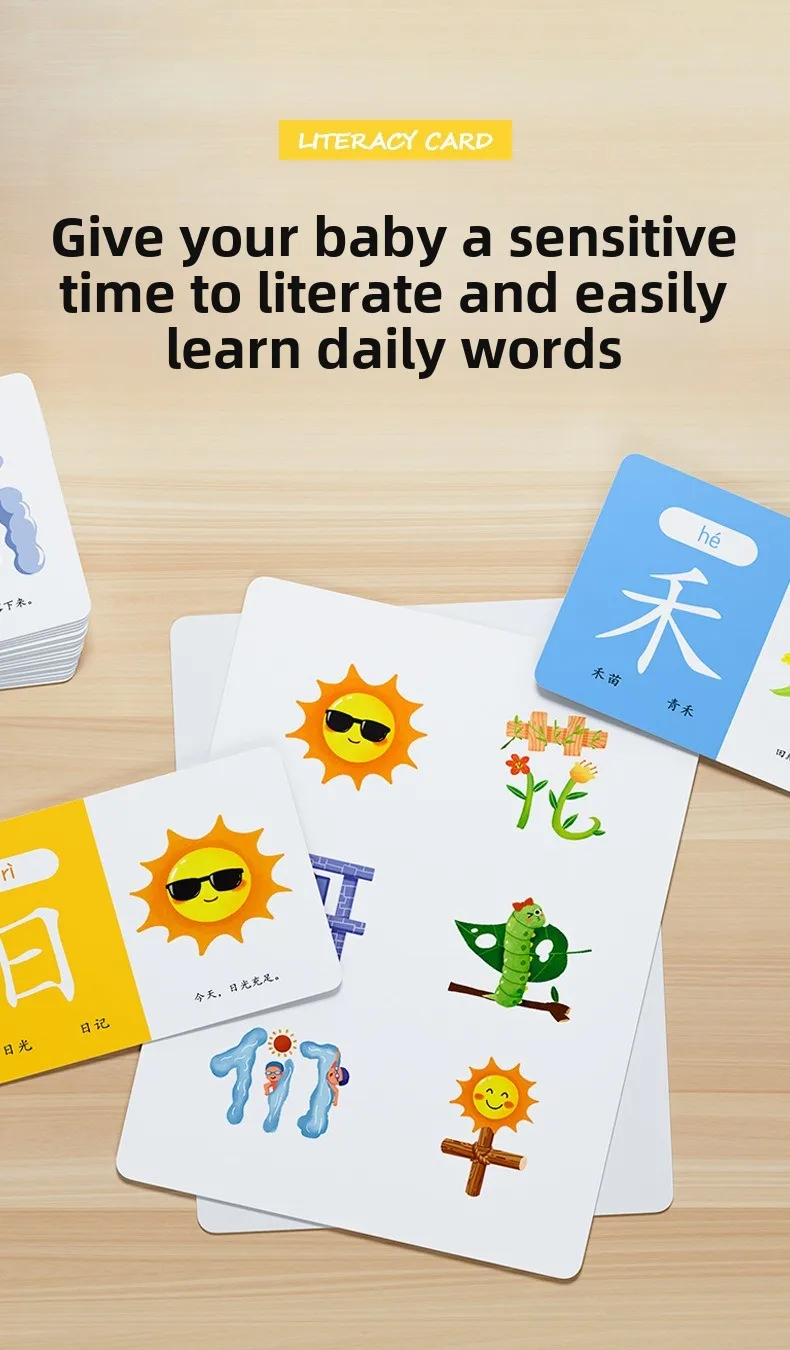 100 Words Chinese Pinyin Card Characters Picture Enlightenment Double Hanzi Learning Age Literacy Card Children's Kindergarten