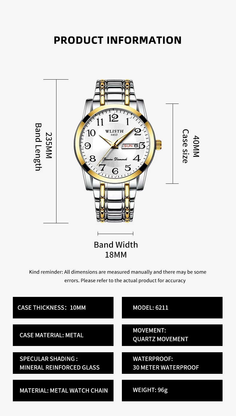Quartz Watch Digital Elderly Professional Night Light Watch Calendar Waterproof Gift Watch