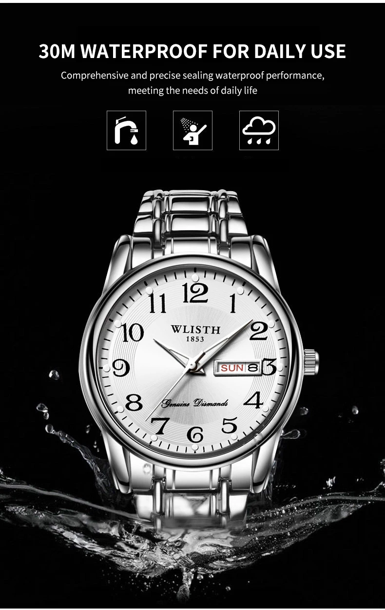 Quartz Watch Digital Elderly Professional Night Light Watch Calendar Waterproof Gift Watch