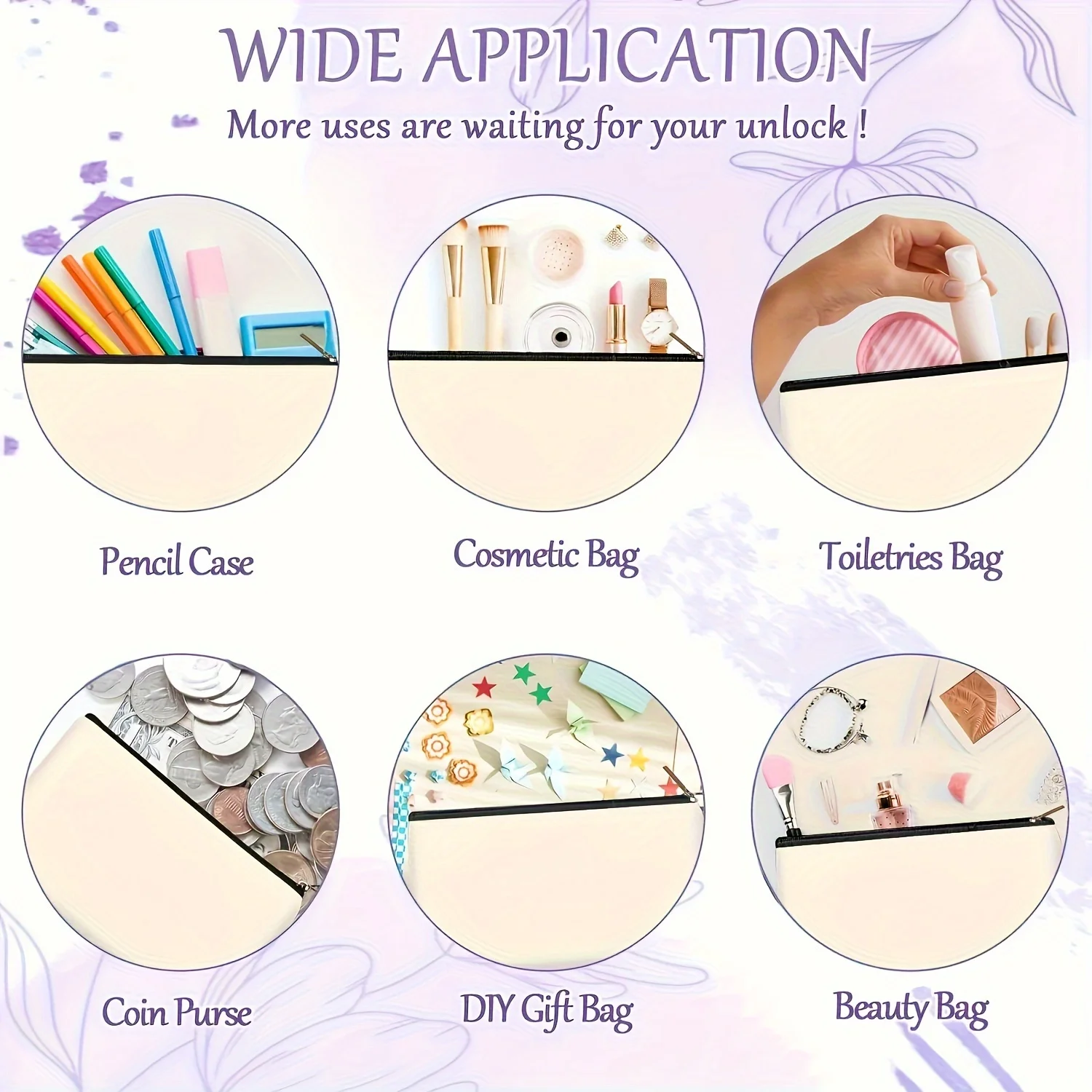 Floral Canvas Makeup Bag Zipper Pouch with Lining Daisy Wildflower Toiletries Organizer Perfect Gifts for Women Teachers Friends