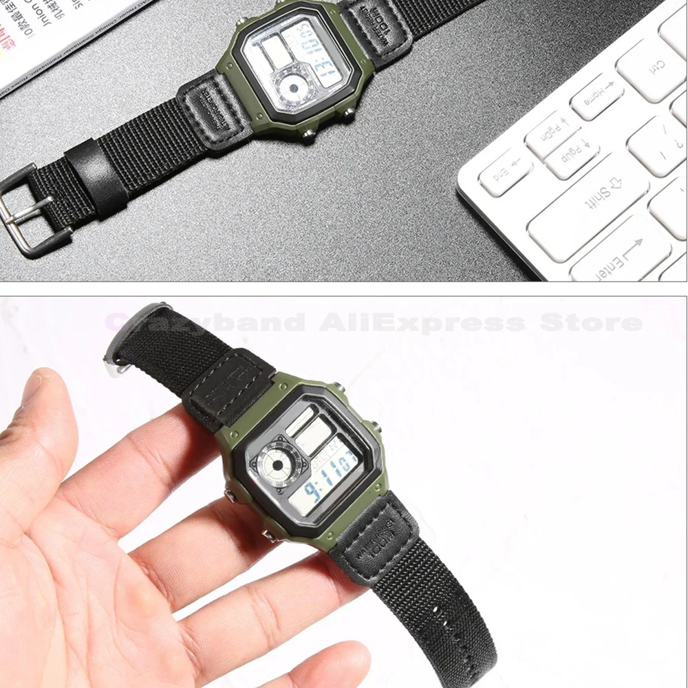 Nylon Leather Strap for CASIO AE1000W AE1200 PRG-270 AQ-S810 W-735H AEQ-110W SGW300/400 MRW-200H Men's Watchband Accessorie 18mm