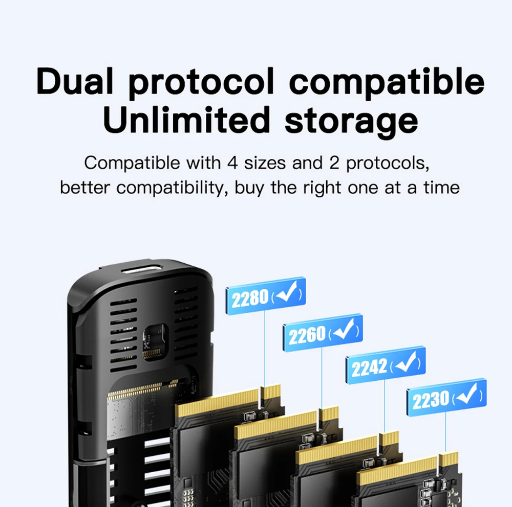 Meetiger M.2 NVMe SSD Enclosure 5/10Gbps External Case for M.2 NVMe NGFF SATA SSD Adapter Tool Free External Hard Drive Case