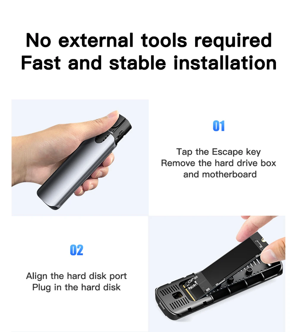 Meetiger M.2 NVMe SSD Enclosure 5/10Gbps External Case for M.2 NVMe NGFF SATA SSD Adapter Tool Free External Hard Drive Case