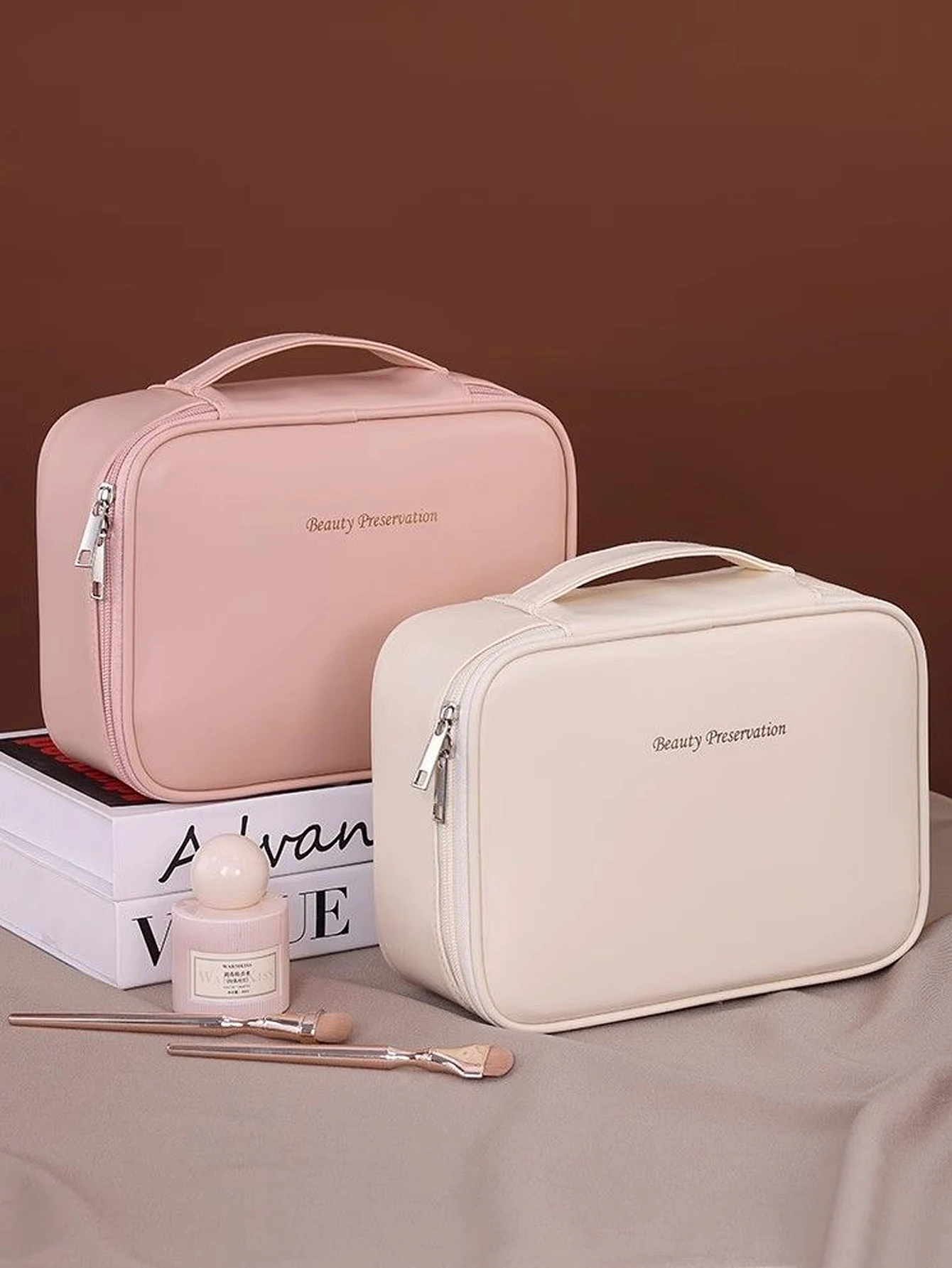 New PU leather makeup bag with large capacity, portable, and high-end outdoor feel, layered and multi-layer waterproof makeup ca