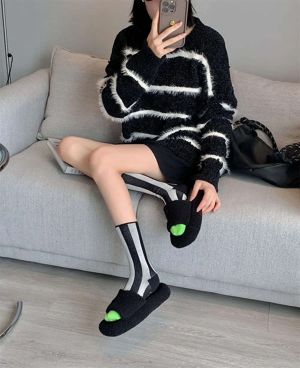1Pairs Striped Funny Socks Korean Japanese Man Women Design Unisex Fashion Trendy Crew Stockings