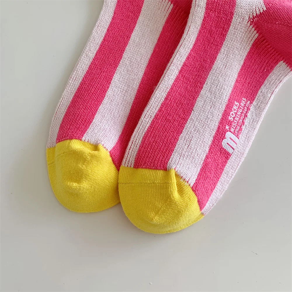 1Pairs Striped Funny Socks Korean Japanese Man Women Design Unisex Fashion Trendy Crew Stockings