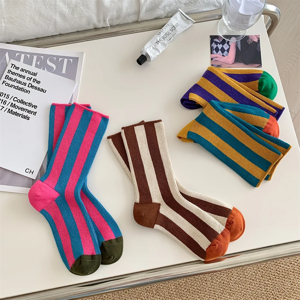 1Pairs Striped Funny Socks Korean Japanese Man Women Design Unisex Fashion Trendy Crew Stockings