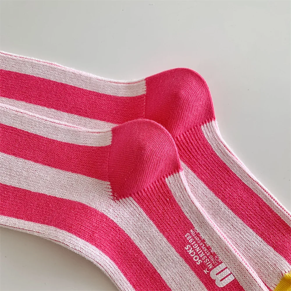 1Pairs Striped Funny Socks Korean Japanese Man Women Design Unisex Fashion Trendy Crew Stockings