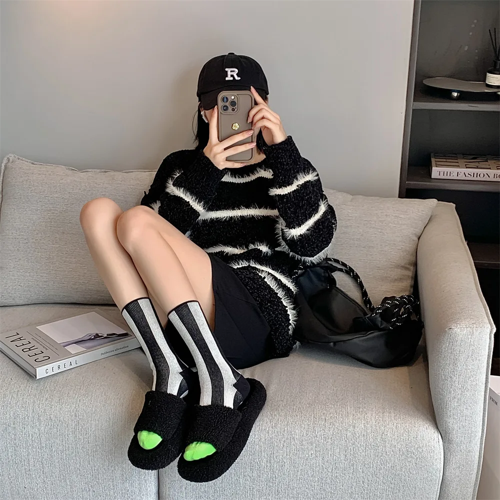 1Pairs Striped Funny Socks Korean Japanese Man Women Design Unisex Fashion Trendy Crew Stockings