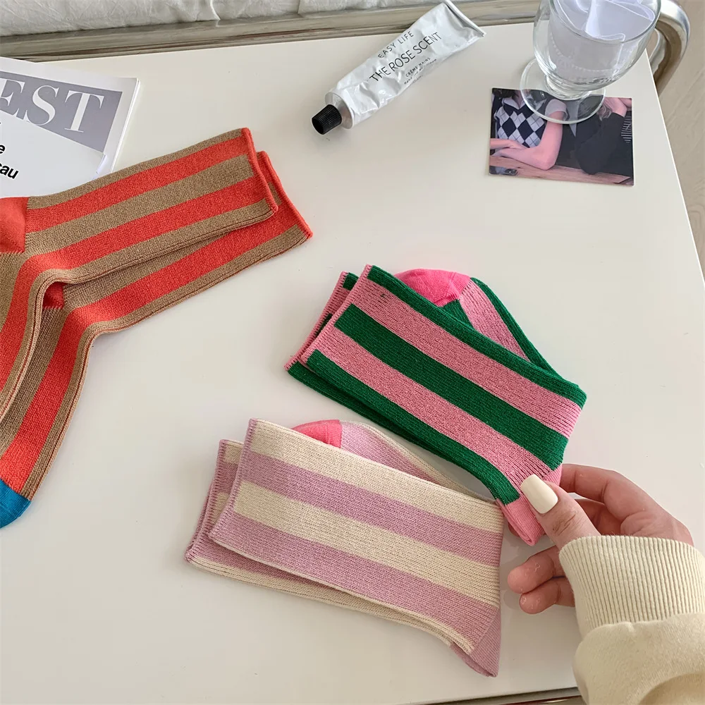1Pairs Striped Funny Socks Korean Japanese Man Women Design Unisex Fashion Trendy Crew Stockings