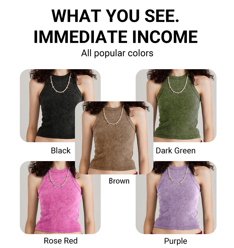 100% Cotton Solid Color Women Washed Vest Y2K Casual Tank Top Street Sleeveless Clothes Summer Rhinestone Craft Sportswear